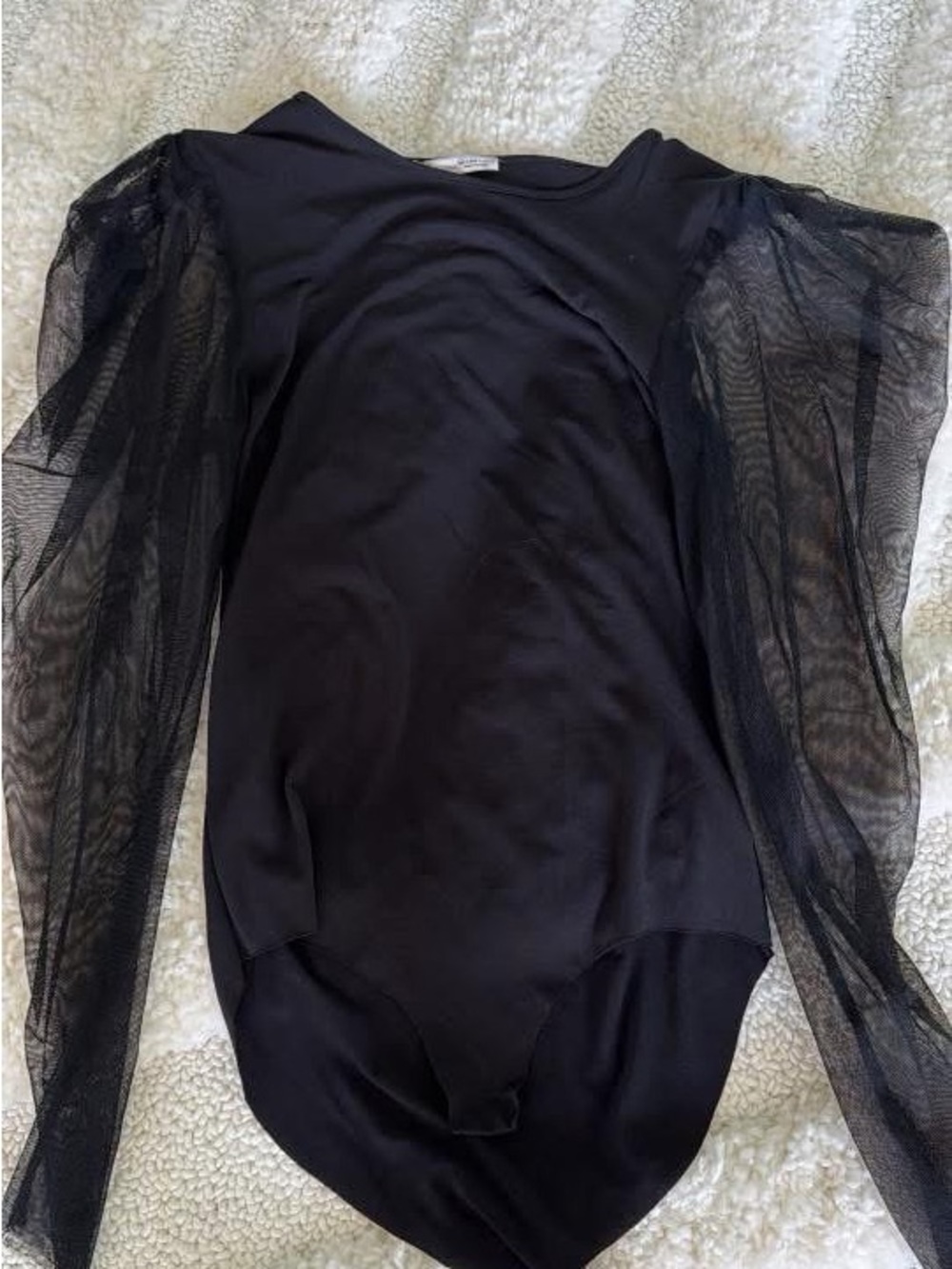 Zara Black Sheer Puff-Sleeve Bodysuit